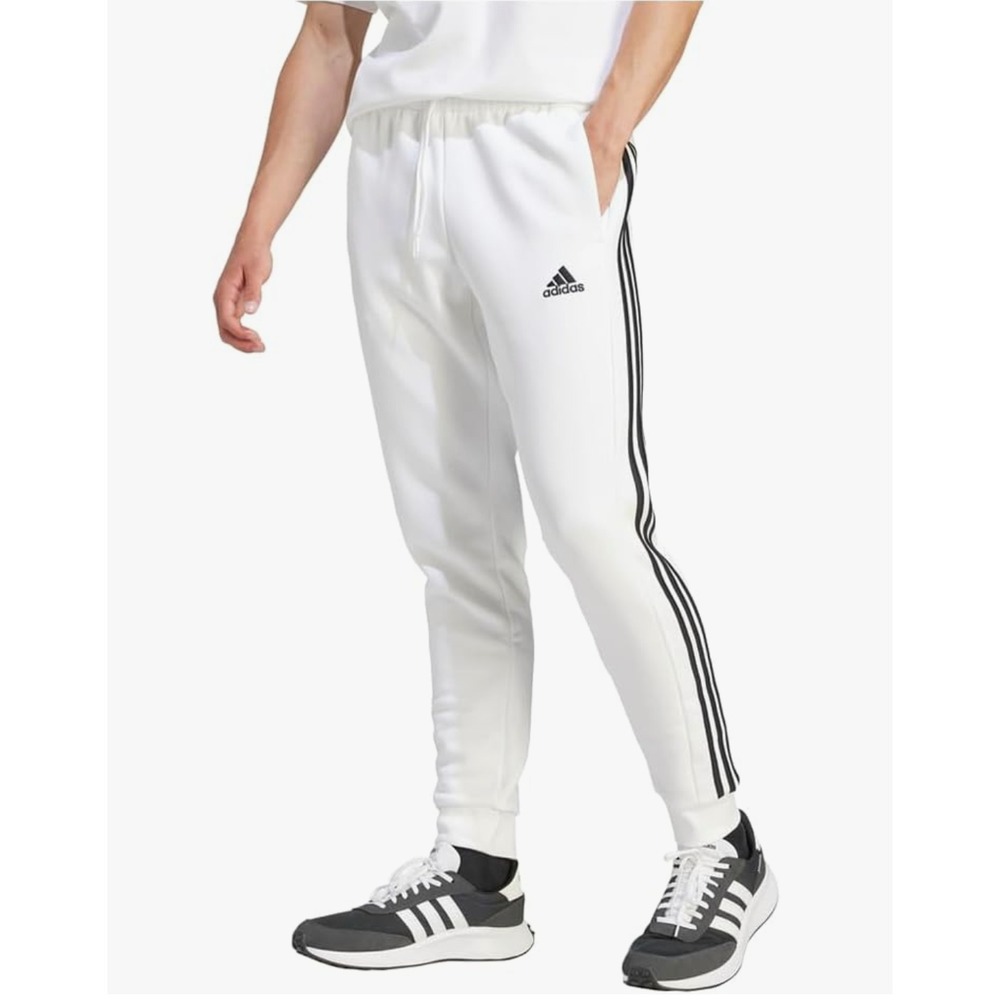 Adidas Men's Tall Essentials 3-Stripes Fleece Tapered Cuff Pants White- Size 3XL